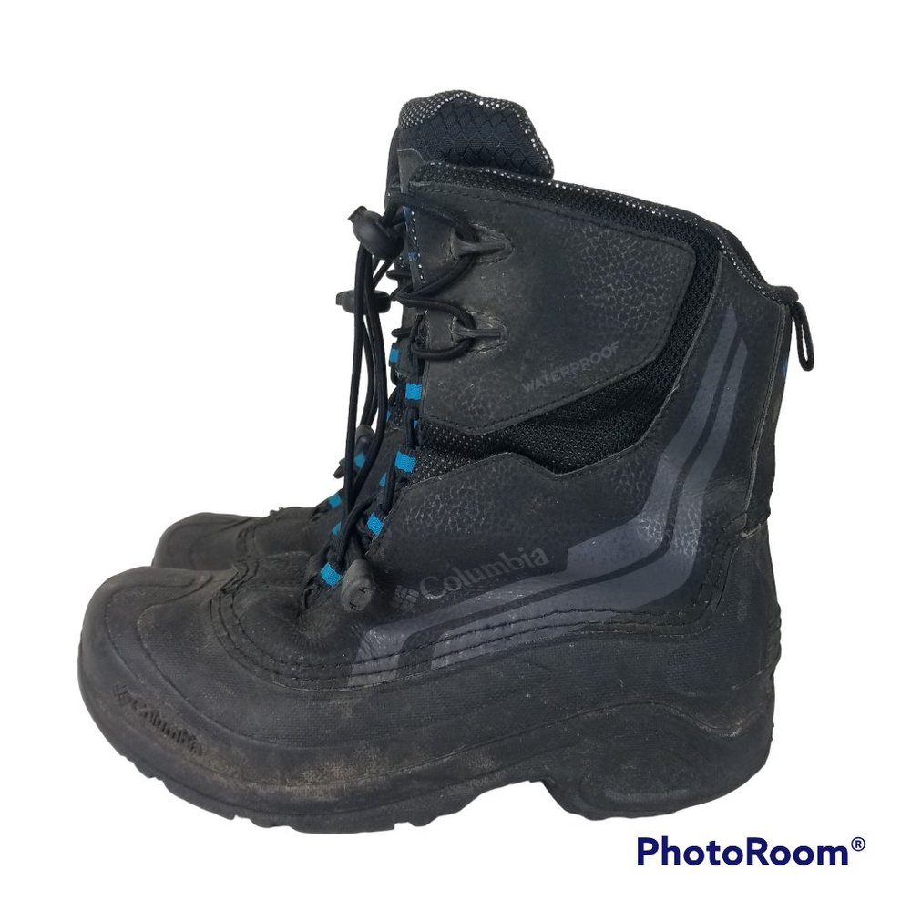 Columbia Boys Girls Sz 5 Winter Snow Boots Insulated Waterproof Black Blue